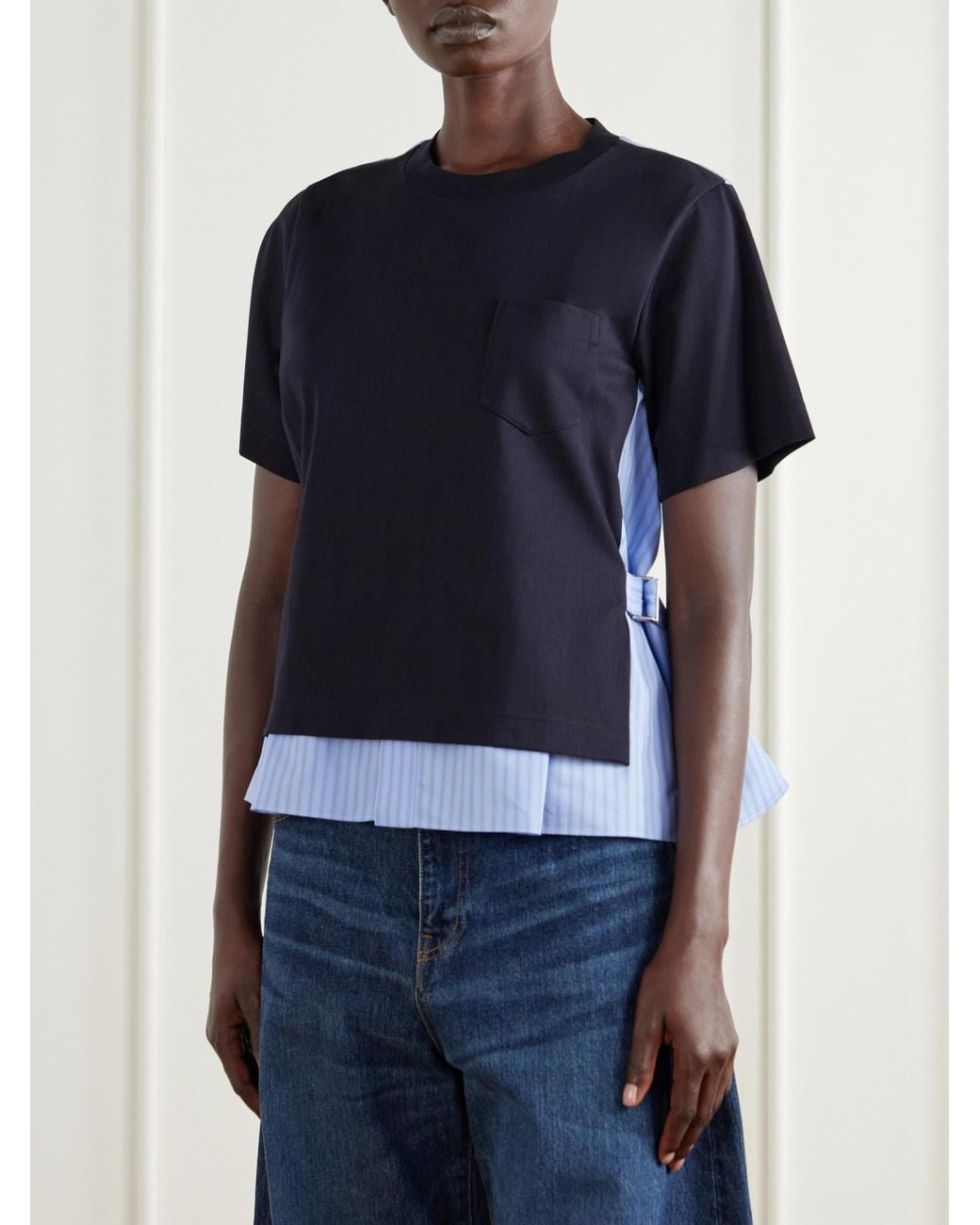 Sacai Black Layered-Panel Chest-Pocket T-Shirt for men