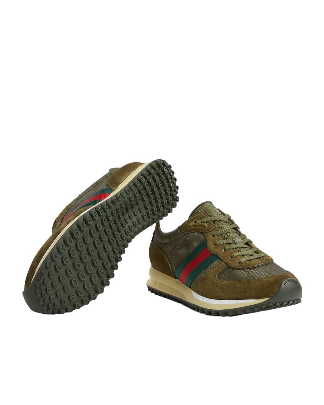 Gucci Green Panelled Lace-Up Sneakers for men