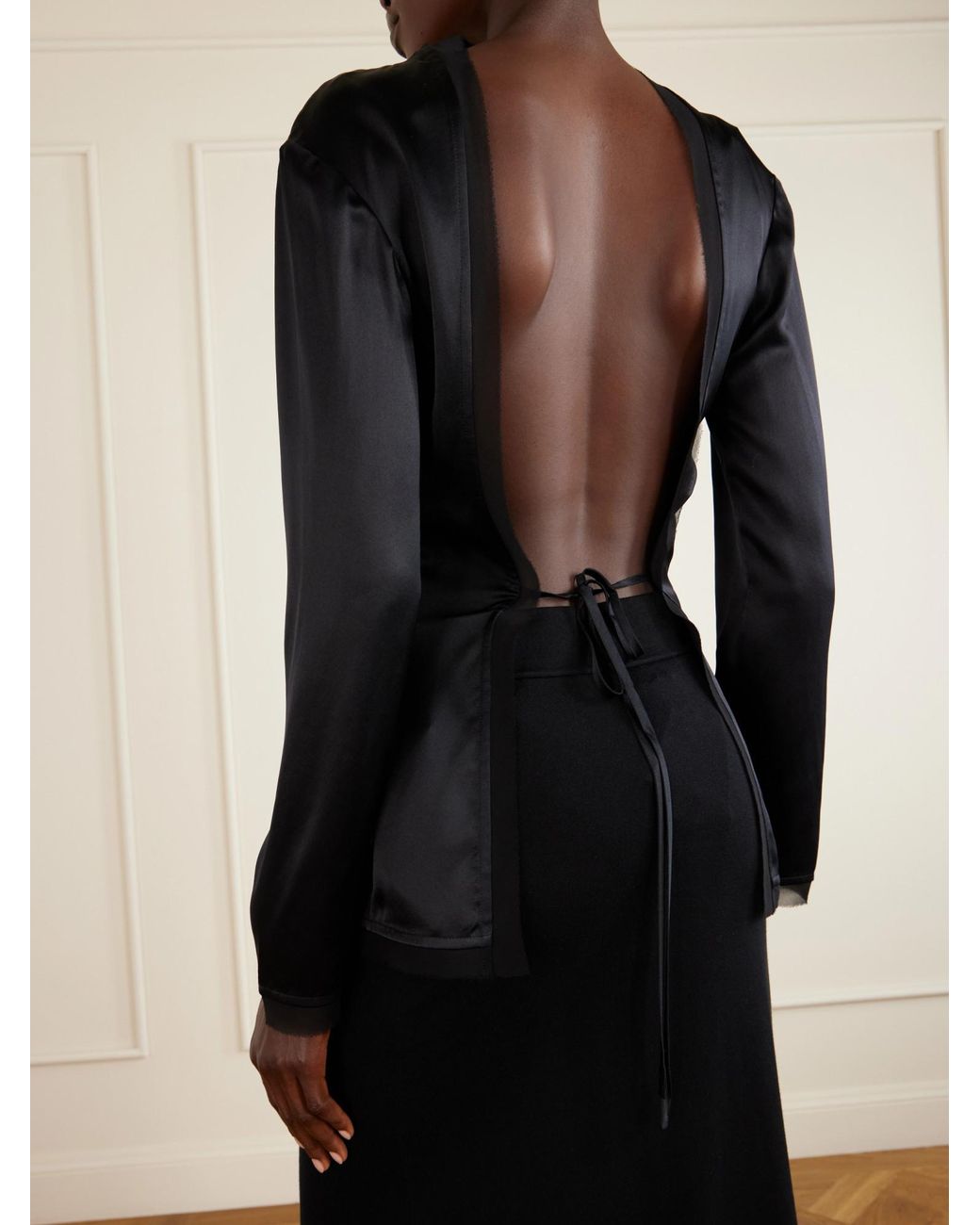 TOVE Black Open-Back Tie-Detailed Silk Blouse