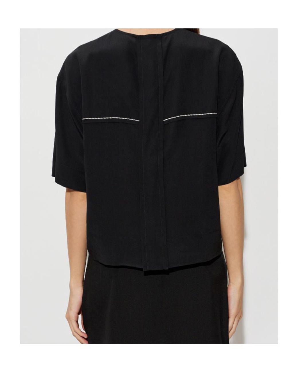 Marni Black Contrast-Stitch Silk T-Shirt