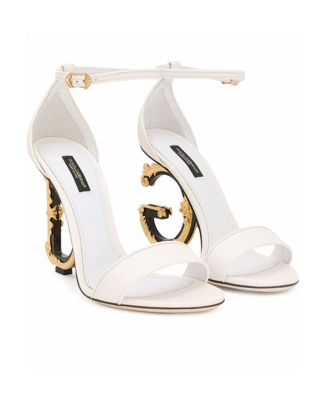 Dolce & Gabbana White Baroque Dg Heel Sandals