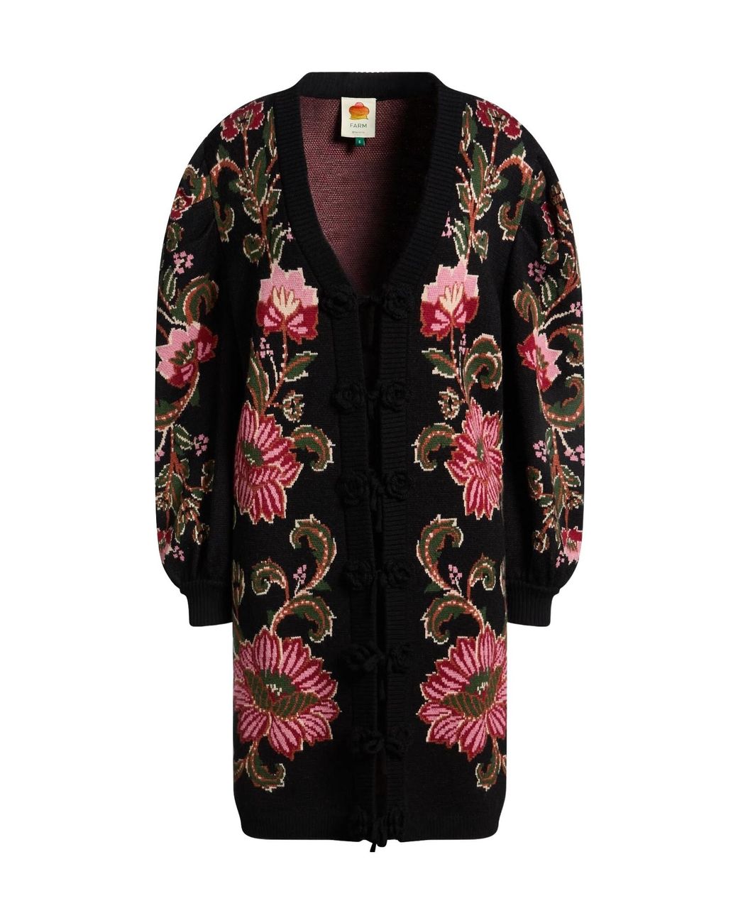 Farm Rio Black Floral-Print Cardigan