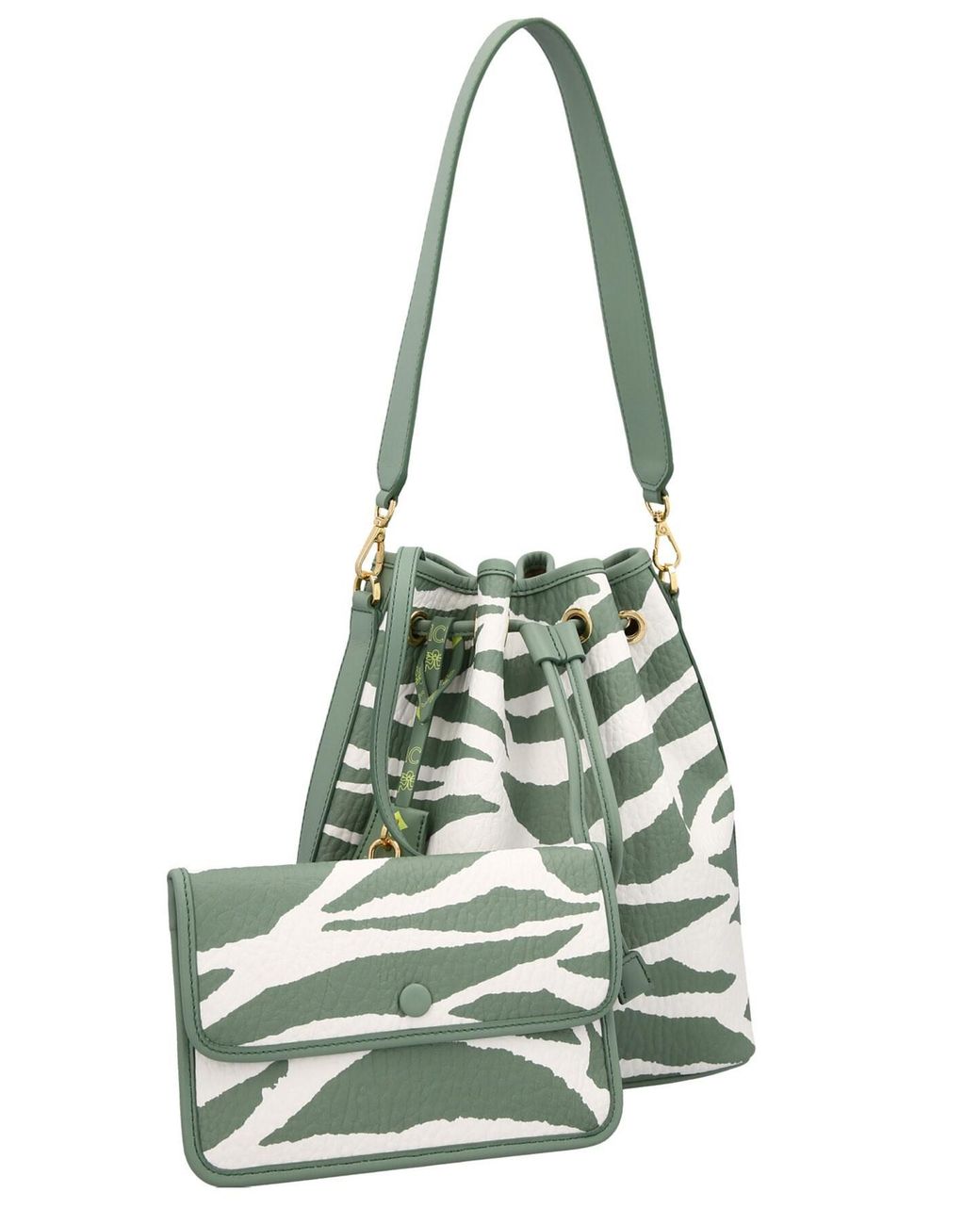MCM White Dessau Zebra Printed Medium Bucket Bag