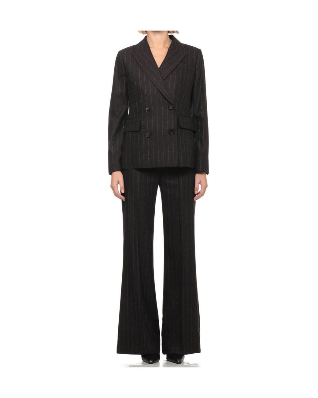 D.exterior Black Pinstriped Double-Breasted Blazer
