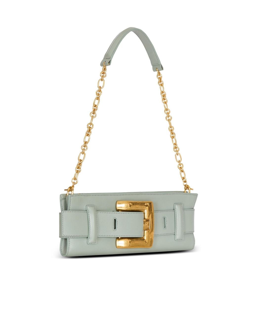 Balmain Metallic Anthem Buckle Chain Clutch Bag