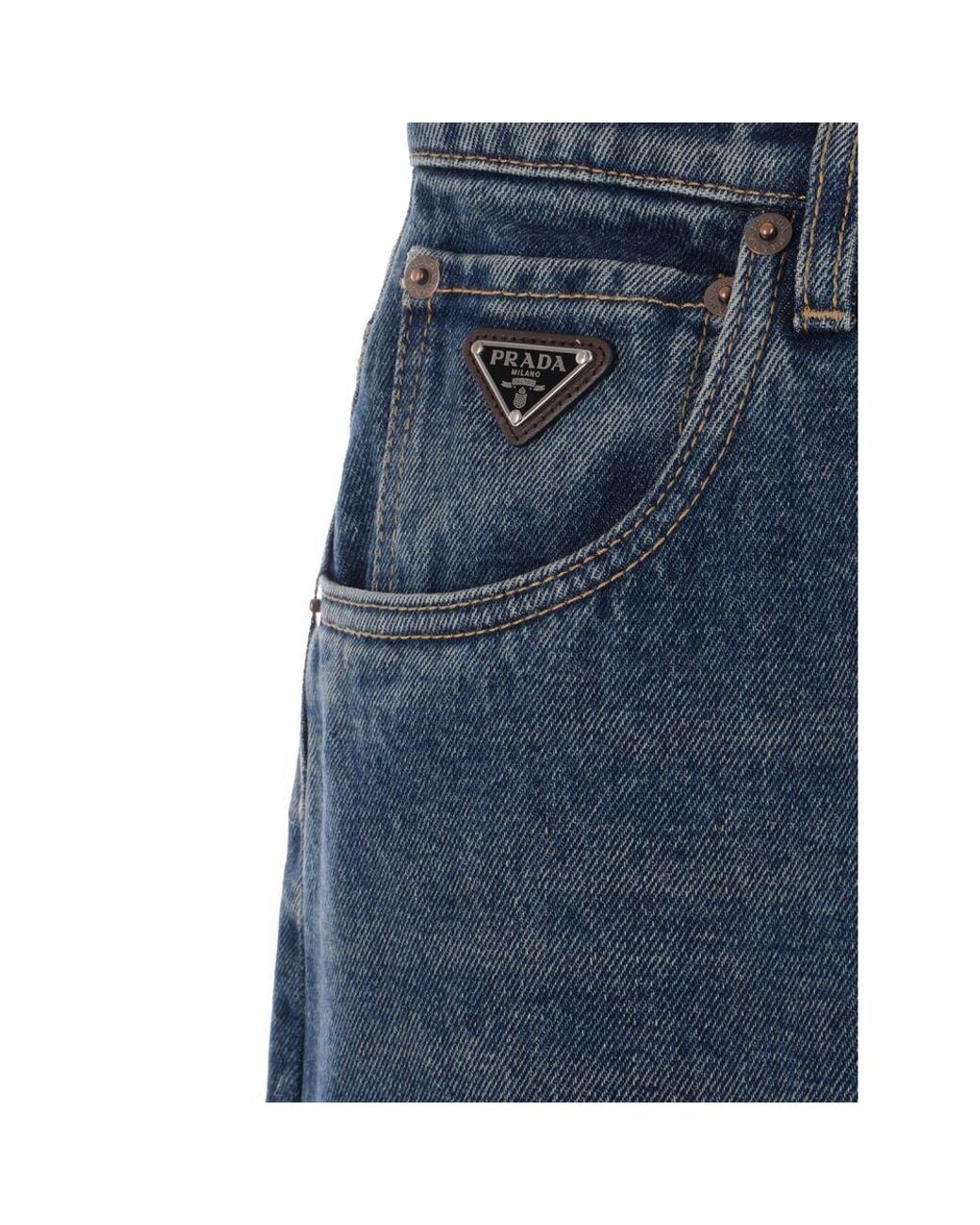 Prada Blue Logo Plaque Balloon Jeans