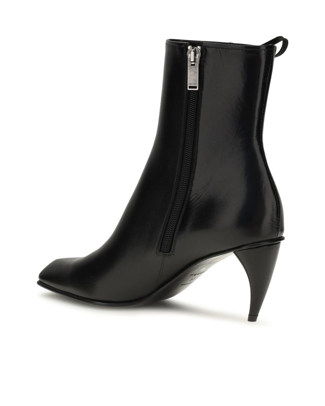 McQueen Black Curved Heel Lace-Up Ankle Boots