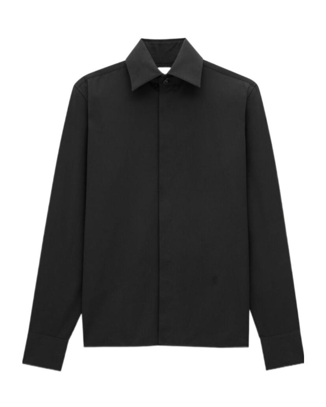 Saint Laurent Black Cassandre Buttoned Straight Hem Shirt for men