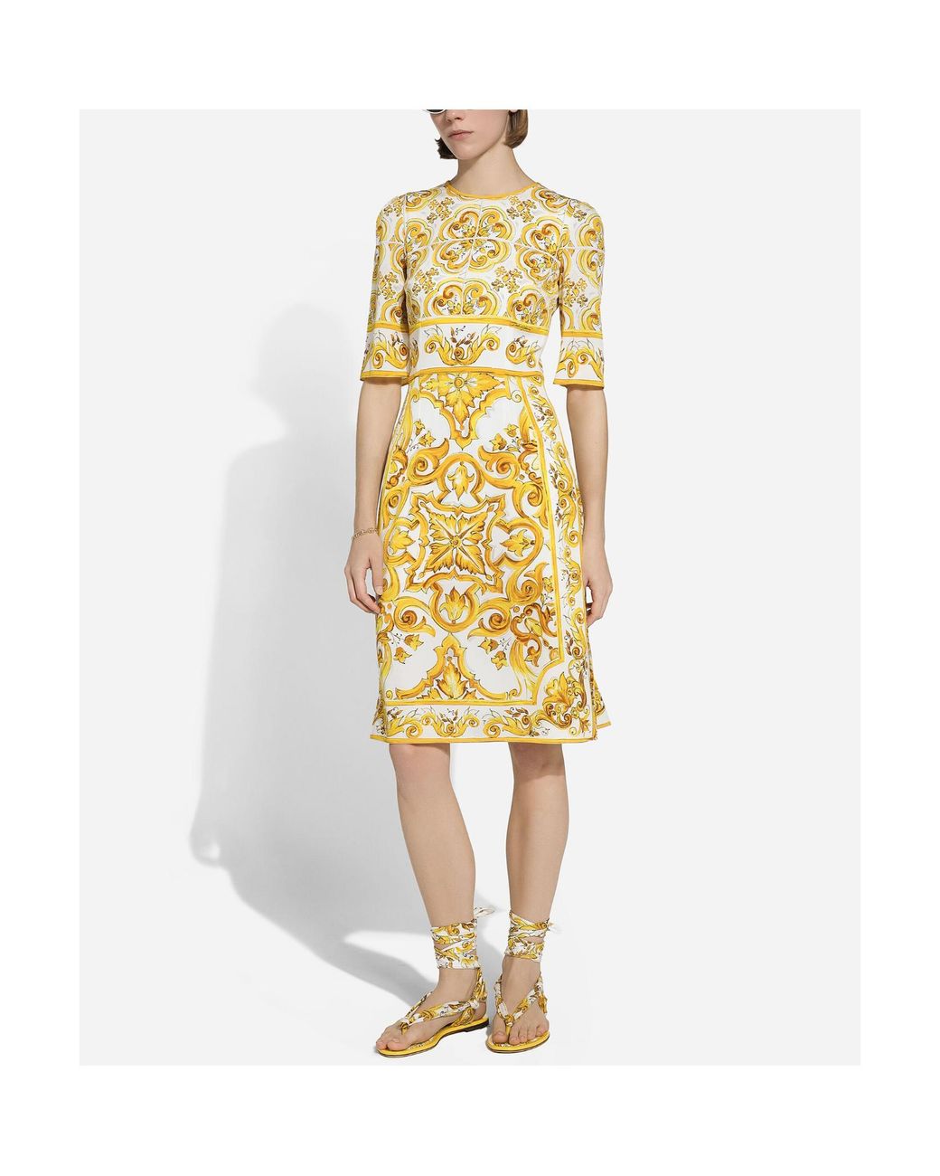 Dolce & Gabbana Metallic Silk Majolica-Print Dress