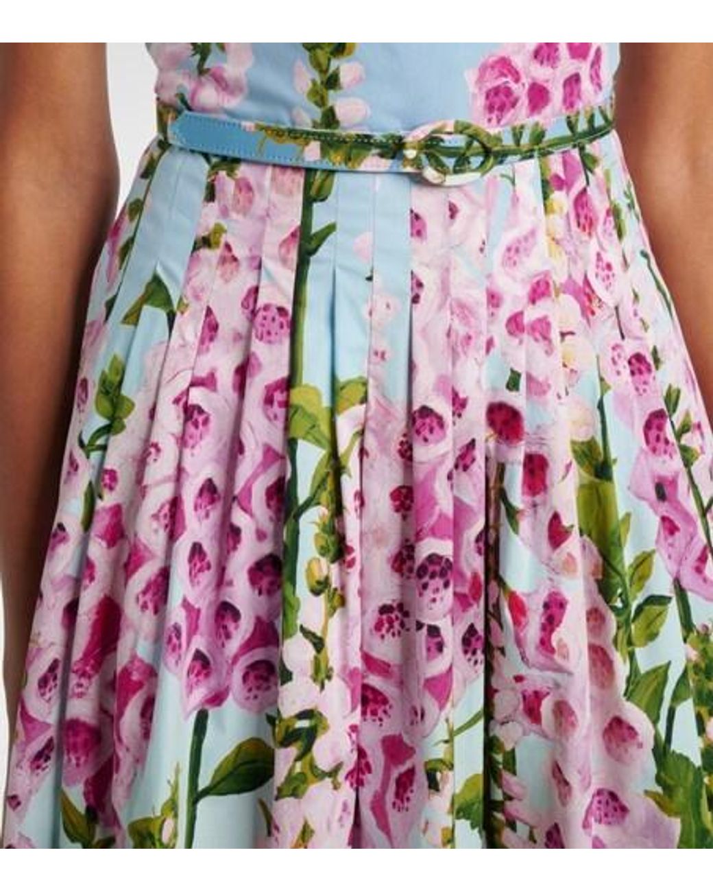 Oscar de la Renta White Floral Cotton-Blend Poplin Midi Dress