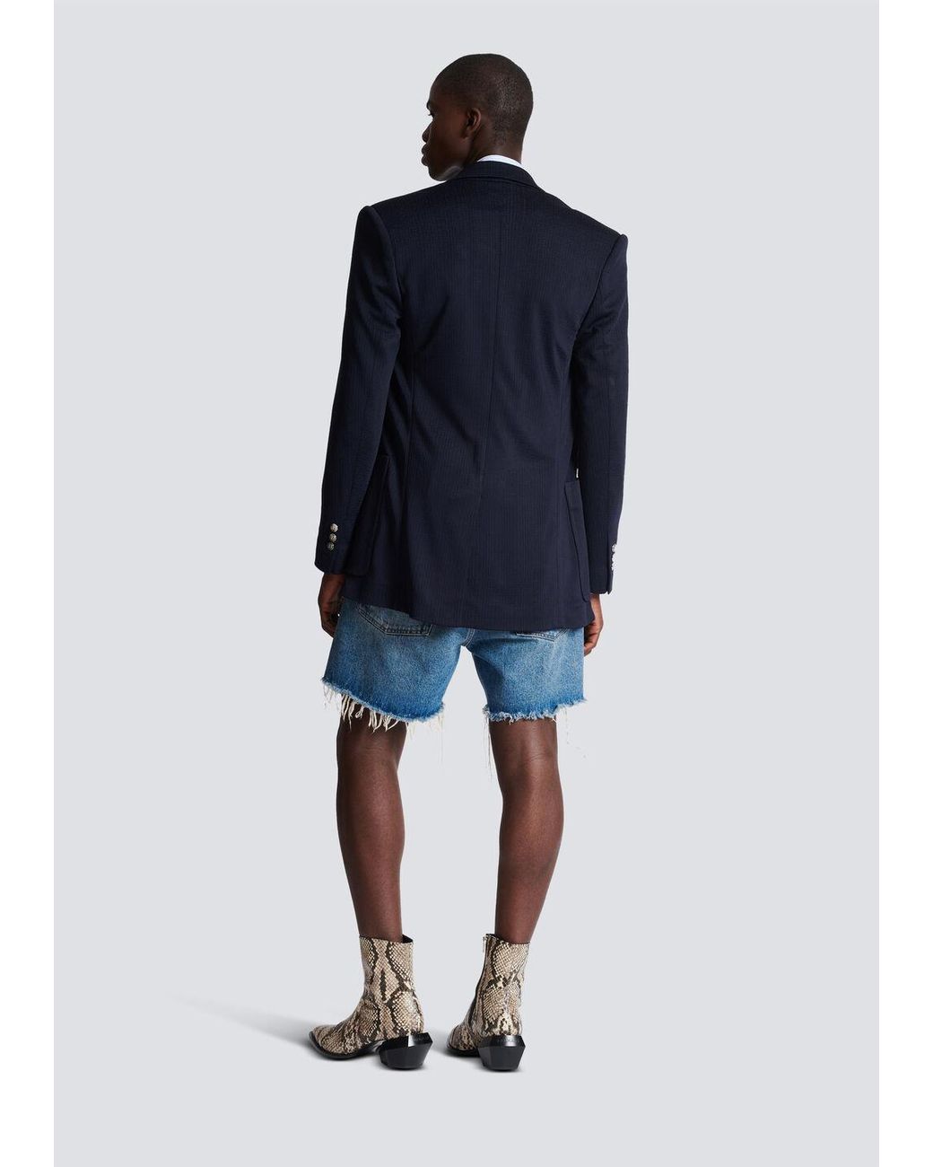 Balmain Blue Casual Mini Monogram Blazer for men