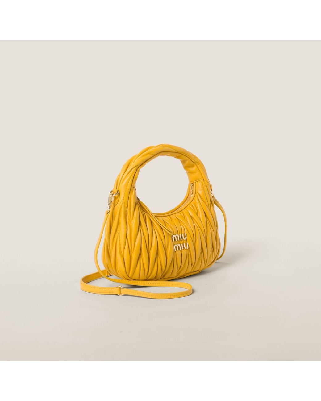 Miu Miu Yellow Wander Matelassé Nappa Leather Hobo Bag