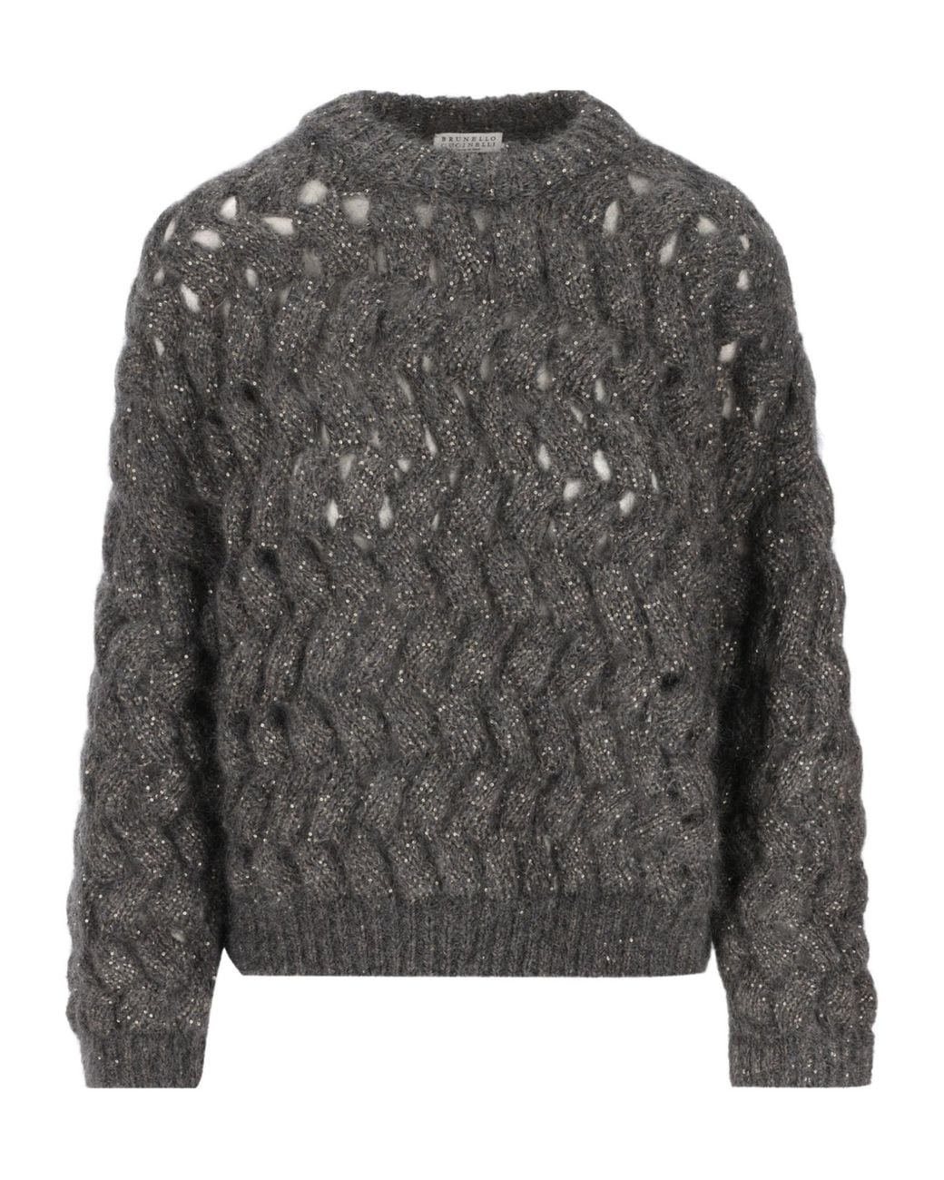 Brunello Cucinelli Gray Zigzag Cable Knitted Sweater