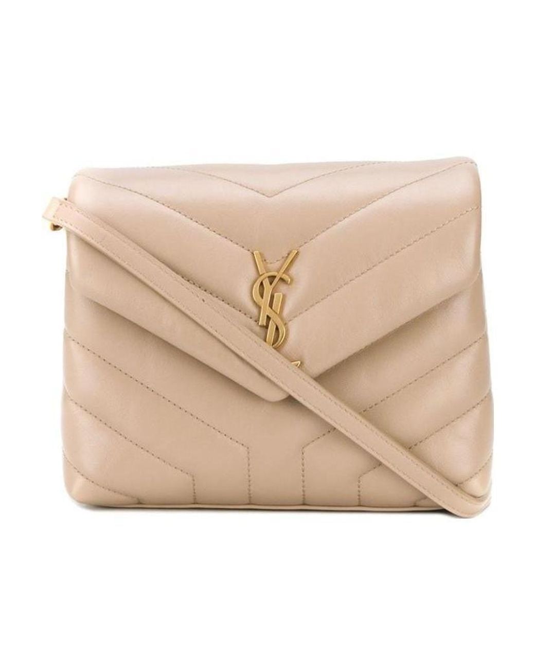 Saint Laurent Natural Loulou Toy Logo Plaque Shoulder Bag