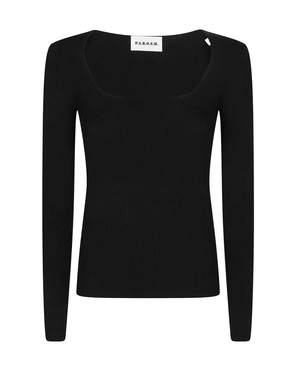 P.A.R.O.S.H. Black Ribbed Square-Neck Knitted Sweater