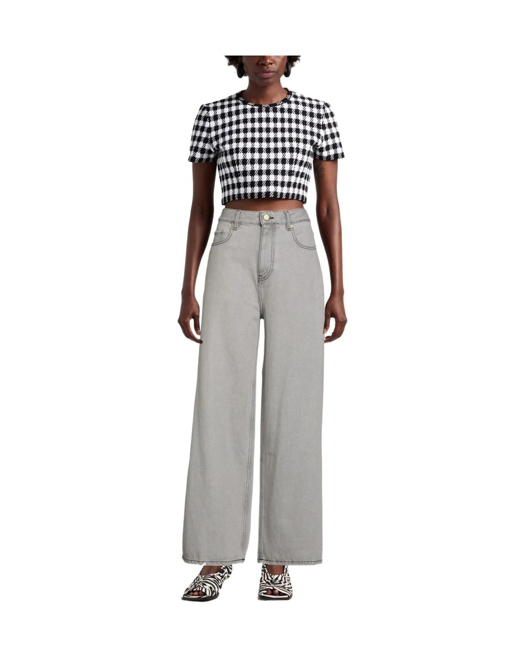 Ganni Gray High-Waisted Wide-Leg Jeans