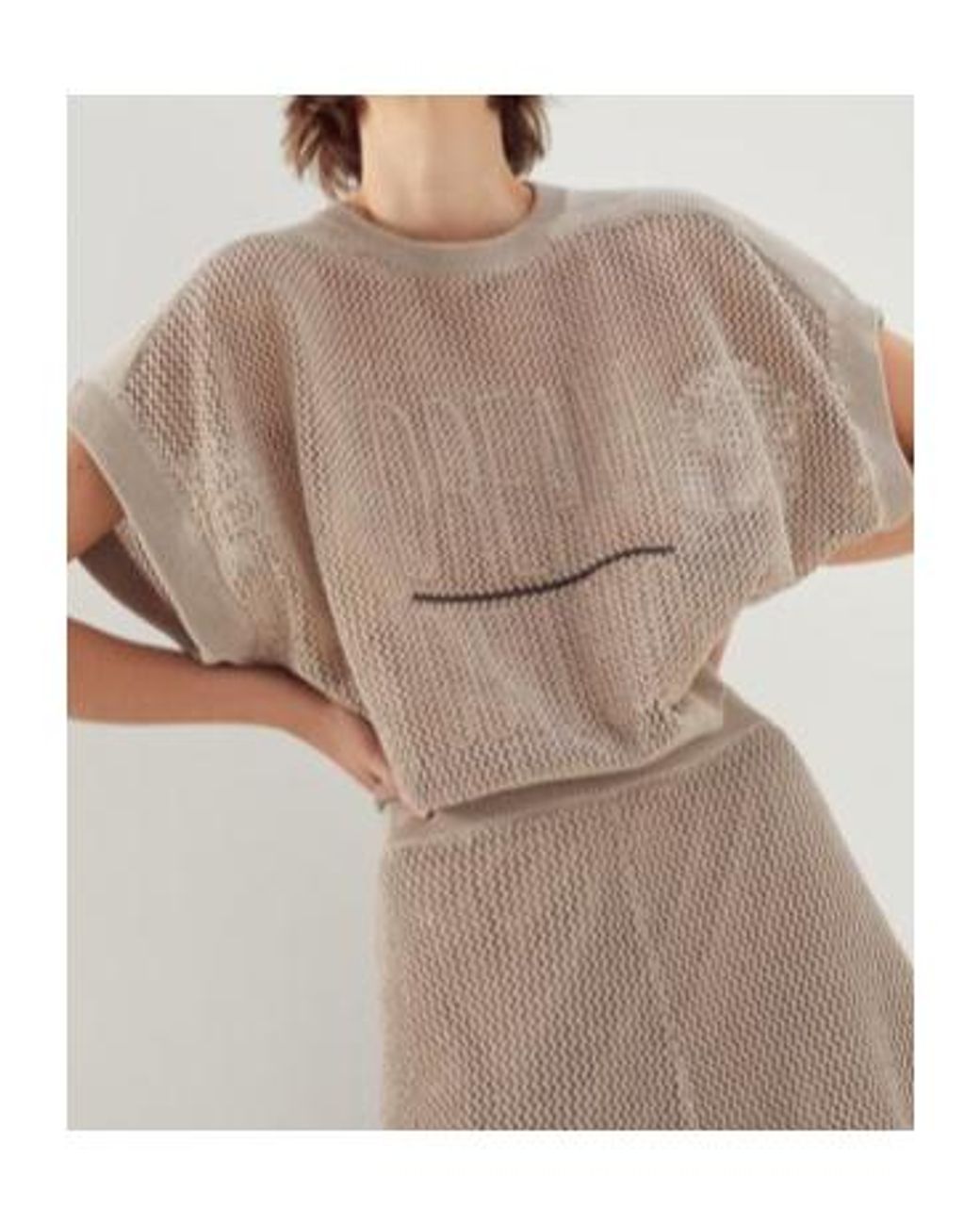 Brunello Cucinelli Gray Round-Collar Short-Sleeve Sweater