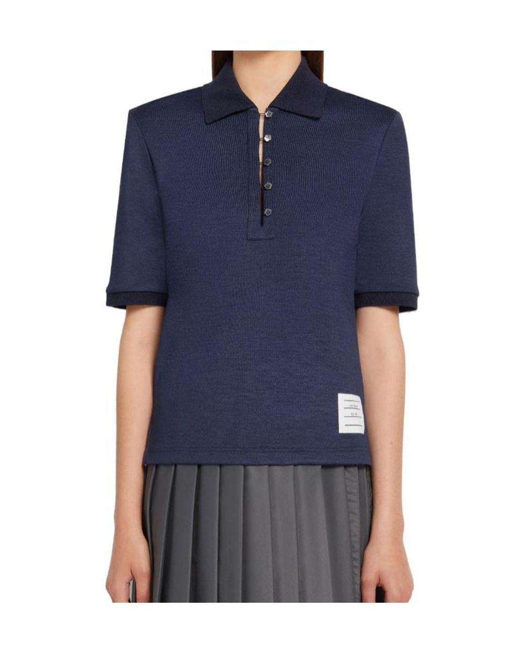 Thom Browne Blue Floral Button-Detail Polo Top