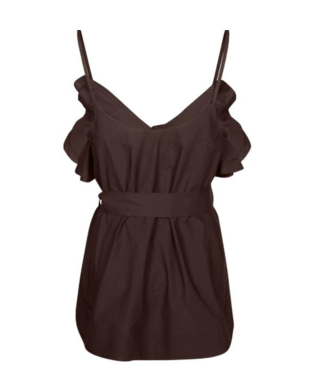 P.A.R.O.S.H. Brown Ruffled Belted Blouse