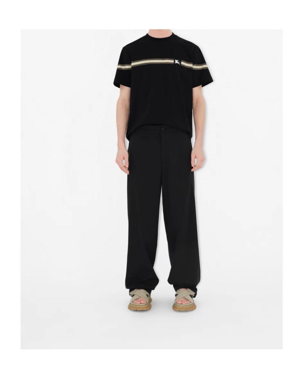 Burberry Black Striped-Detail Cotton T-Shirt for men