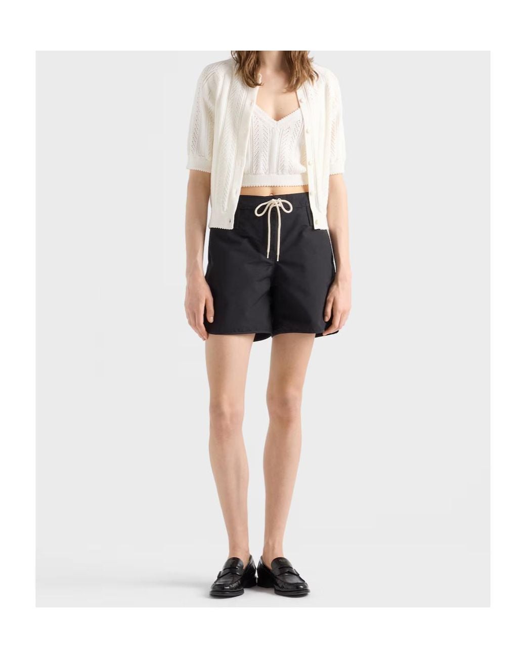 Prada White Short-Sleeved Openwork Cotton Cardigan