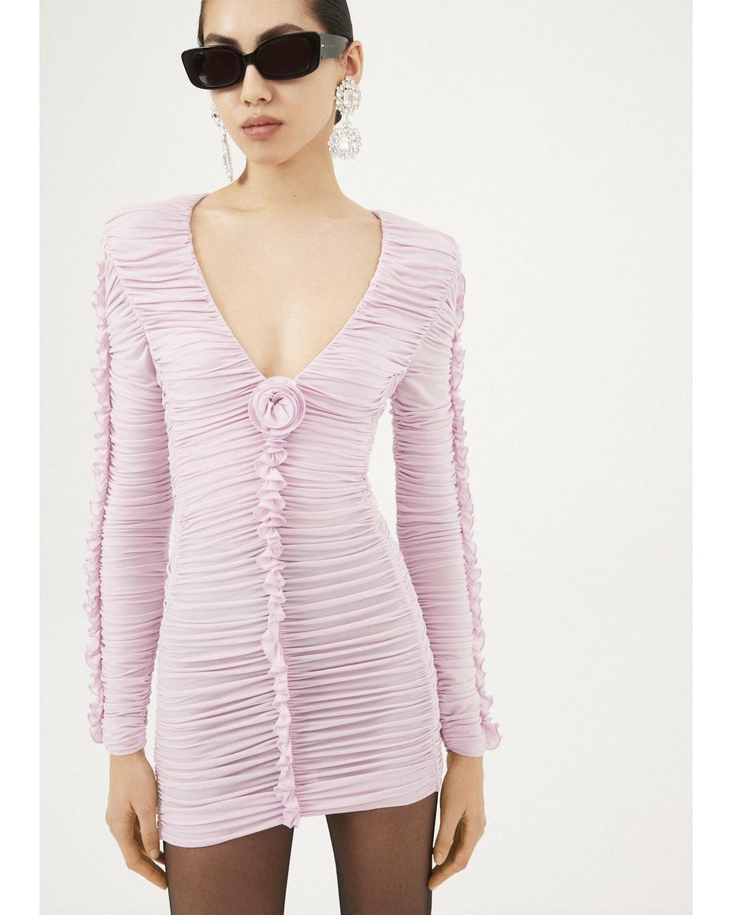 Magda Butrym Pink Floral-Applique Ruched Mini Dress