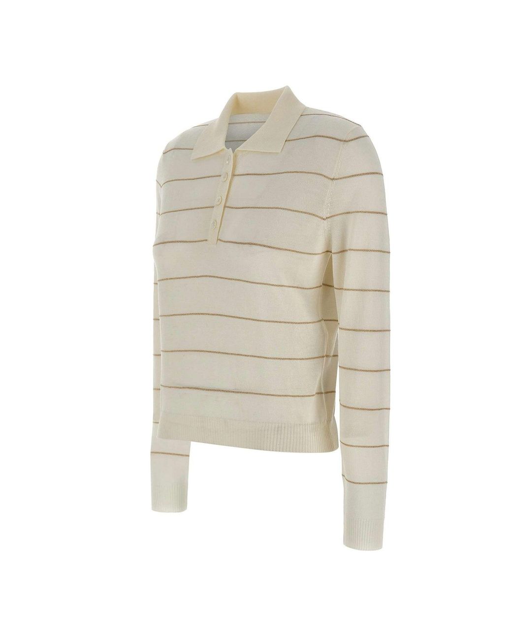 Eleventy White Striped Polo Knitted Top