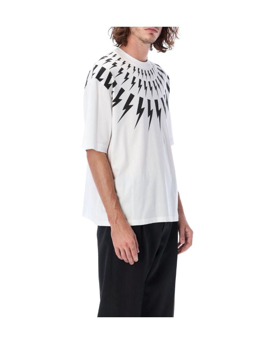 Neil Barrett White Lightening-Bolt Graphic T-Shirt for men