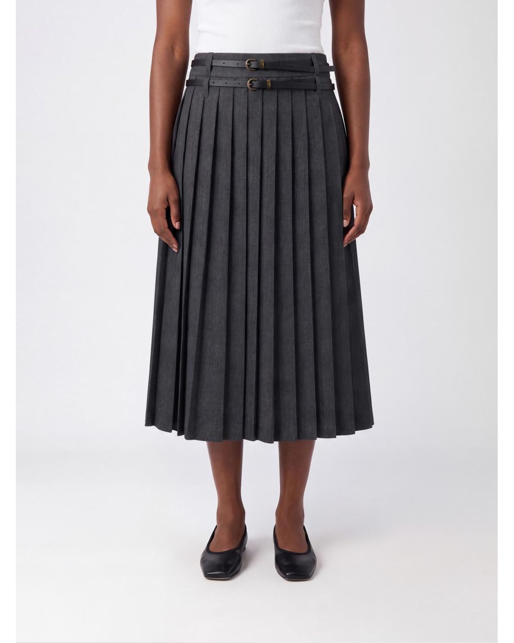 Liu Jo Black Double-Belted Pleated Skirt