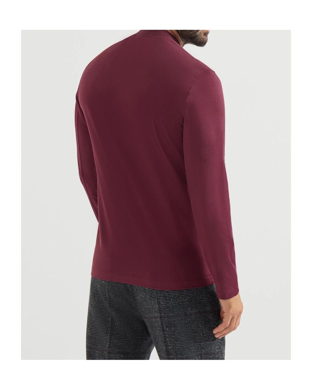 Brunello Cucinelli Red Cotton Jersey Long Sleeve Mock Neck T-Shirt for men