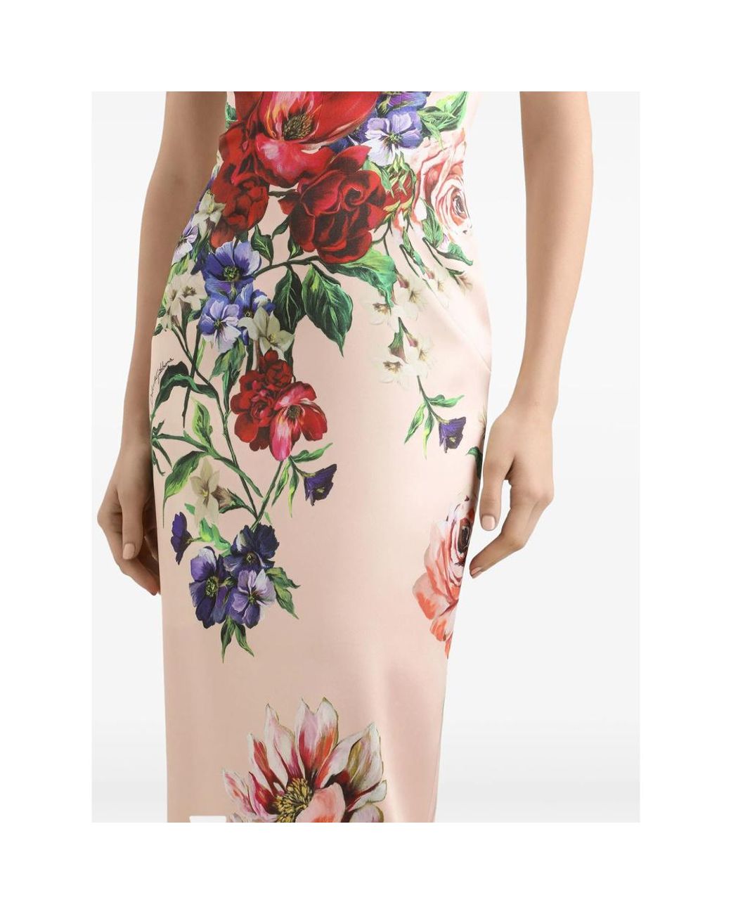 Dolce & Gabbana White Floral Printed Sleeveless Midi Dress