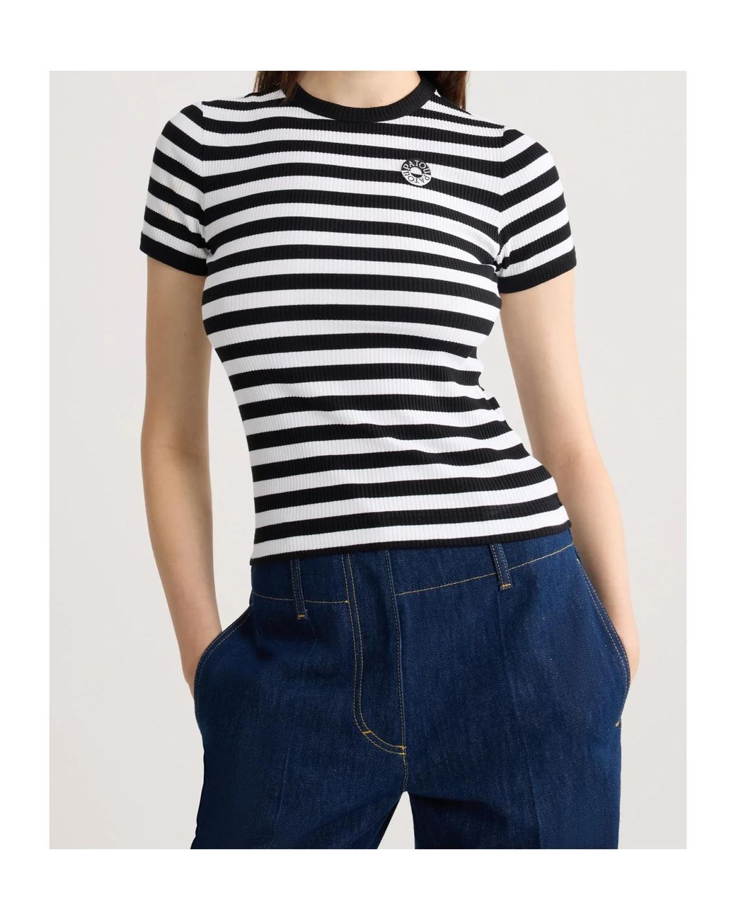 Patou White Ribbed Striped T-Shirt