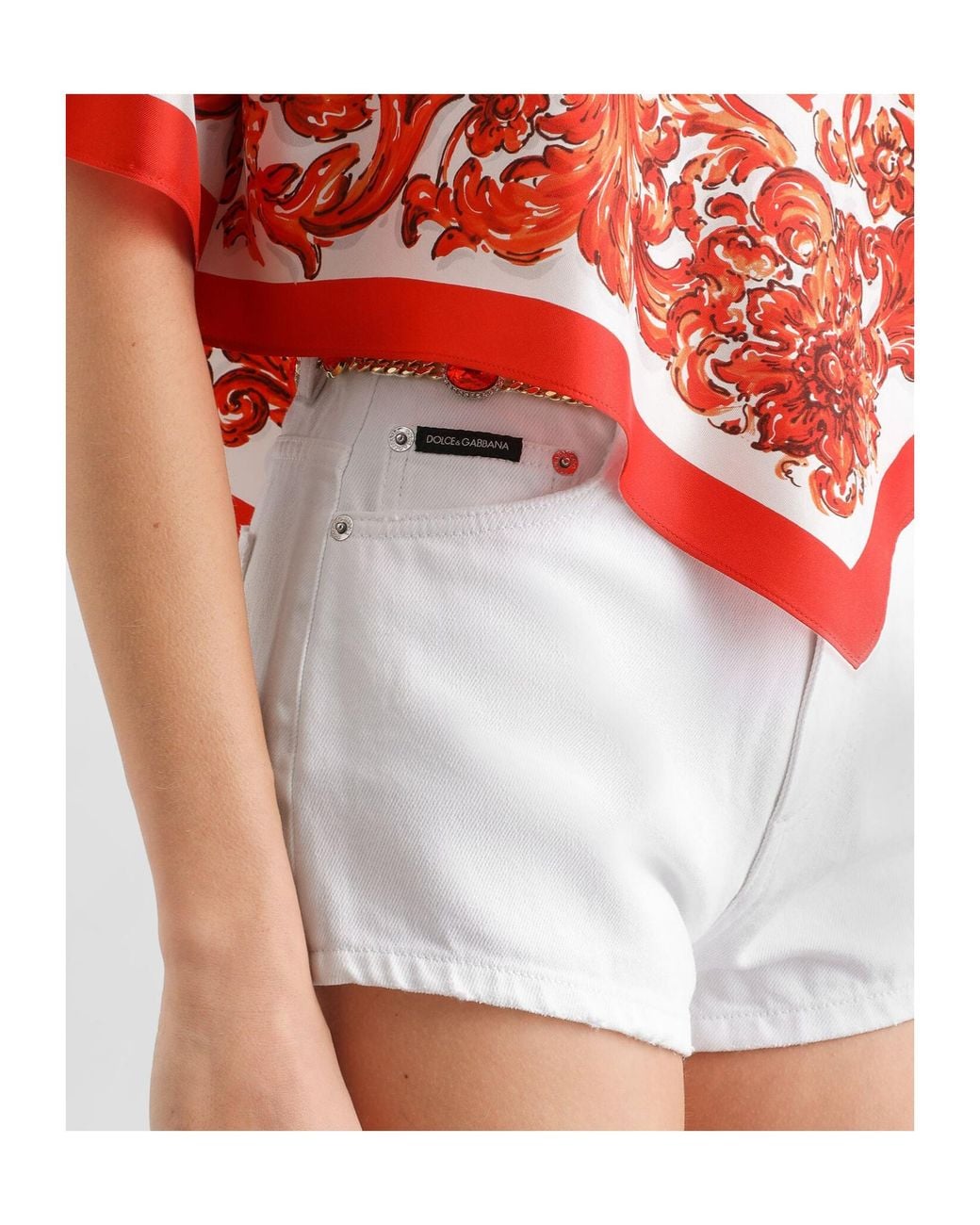 Dolce & Gabbana White Logo Patch Denim Shorts