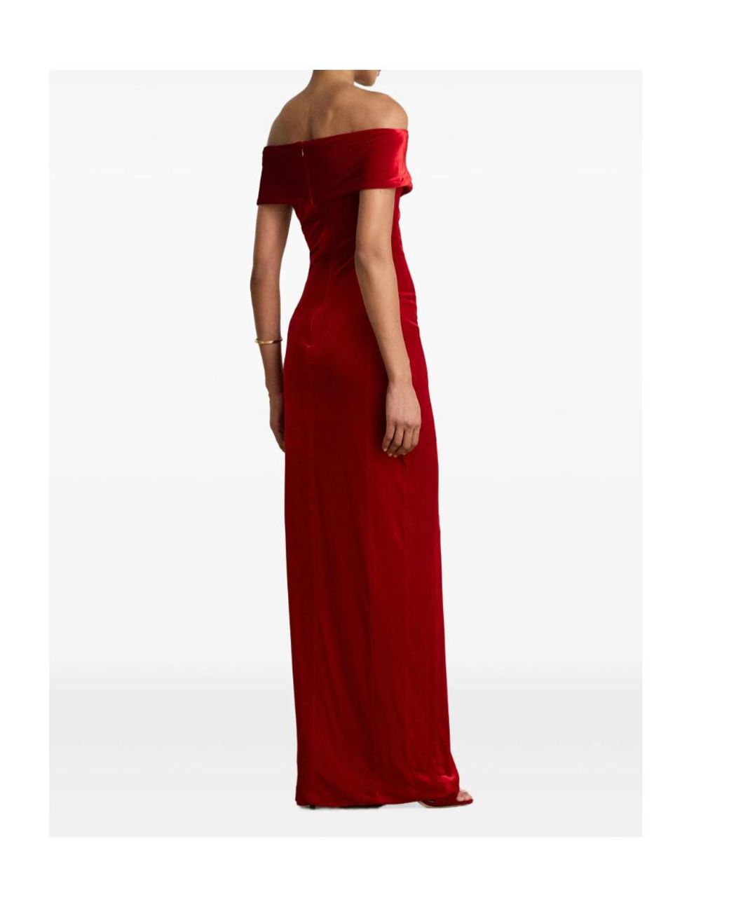 Ralph Lauren Red Off-Shoulder Velvet Maxi Dress