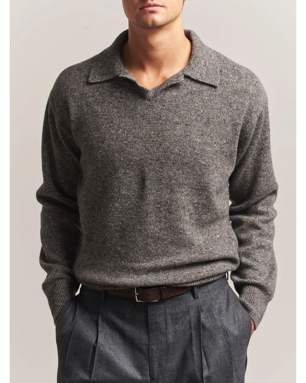 Auralee Gray Cashmere Polo Shirt for men