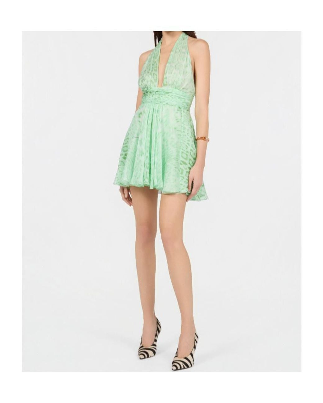 Roberto Cavalli Green Jaguar Print Mini Dress