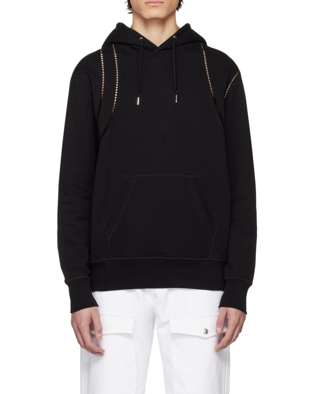 McQueen Blue Cut-Out Detailed Drawstring Hoodie for men