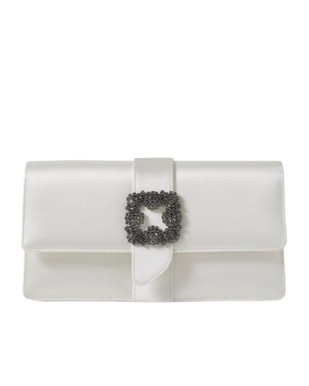 Manolo Blahnik Gray Crystal-Embellished Satin Clutch