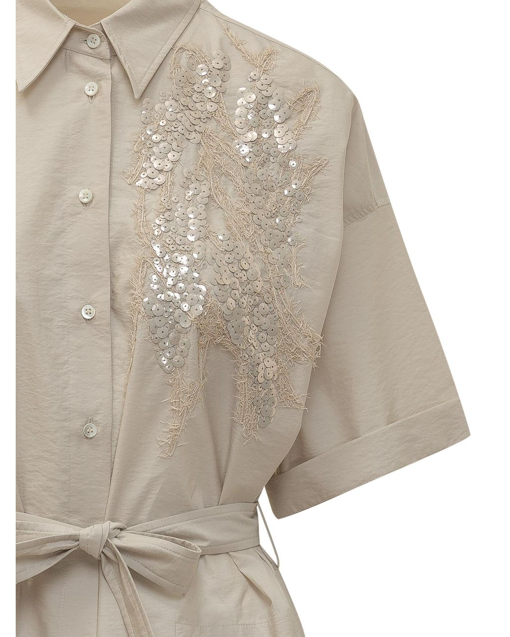 Brunello Cucinelli Natural Dazzling Seabed Embroidery Poplin Dress