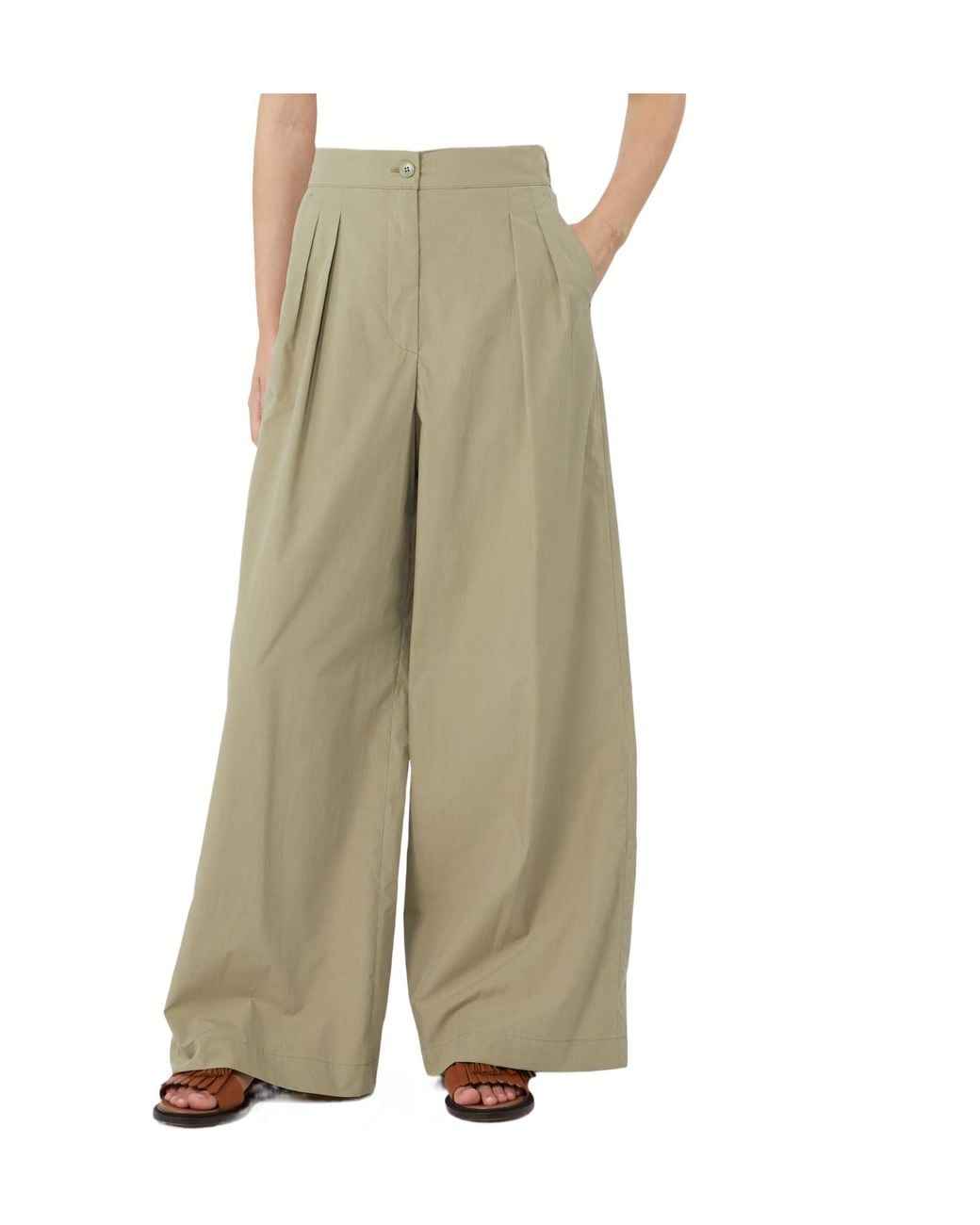Weekend by Maxmara Natural Benda Pleated Wide-Leg Pants