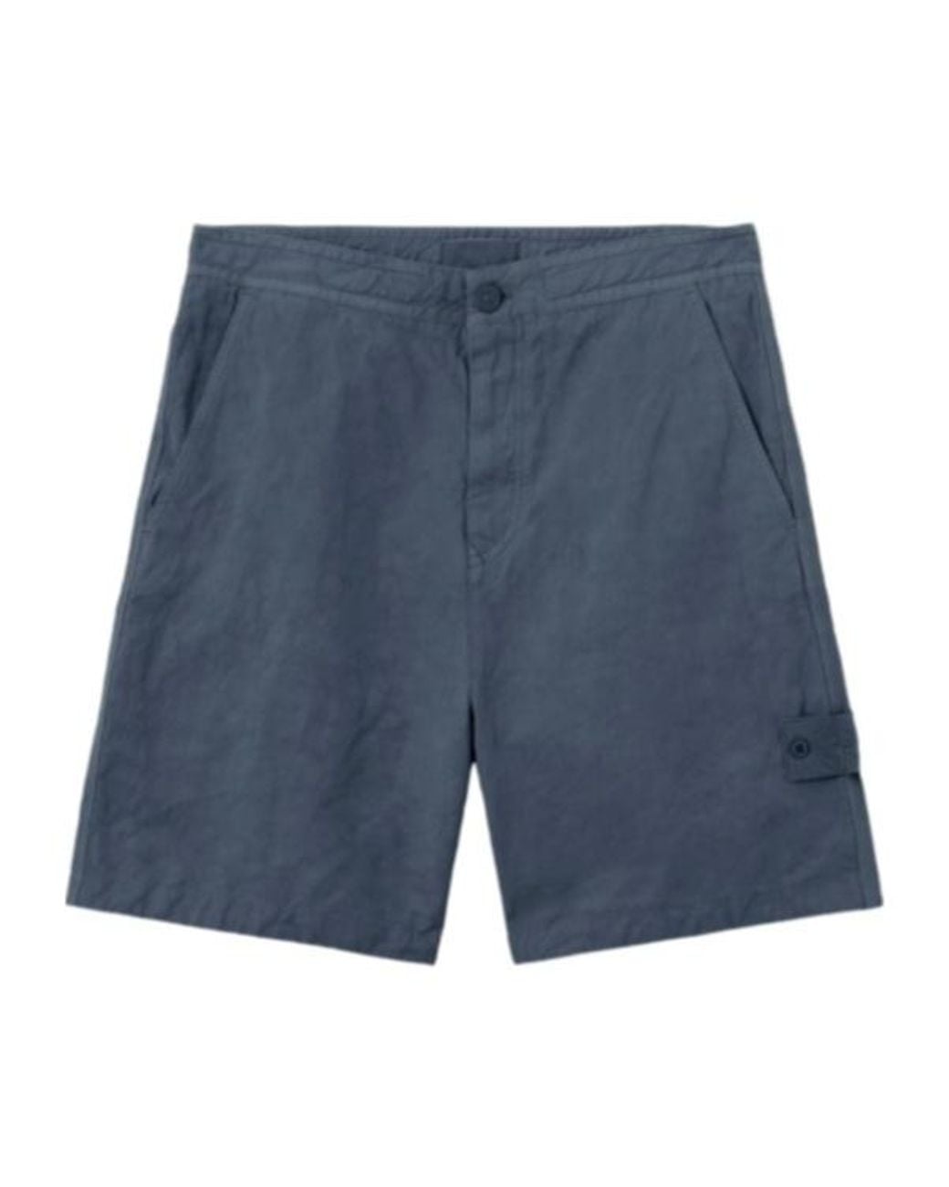 Stone Island Blue Logo Patch Buttoned Shorts for men