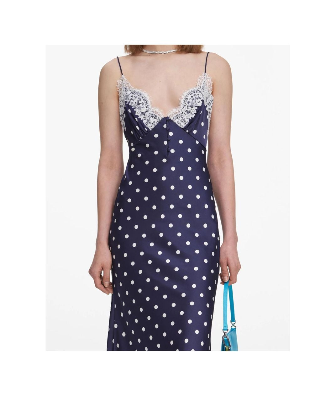 Self-Portrait Blue Satin Polka Dot Midi Dress