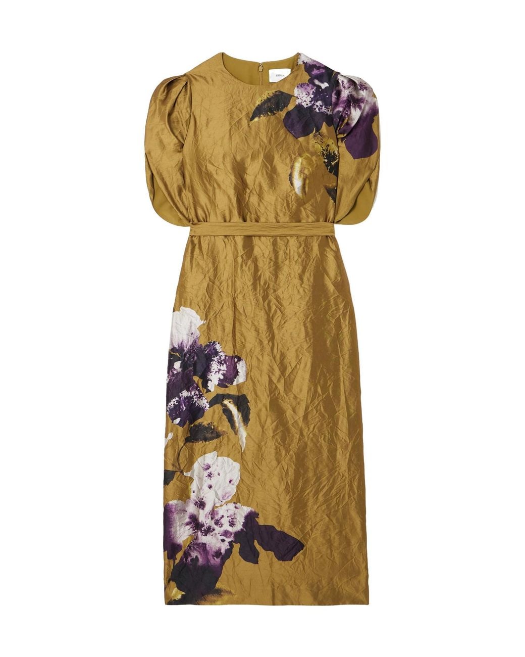 Erdem Metallic Astrea Floral-Print Crinkled-Satin Midi Dress