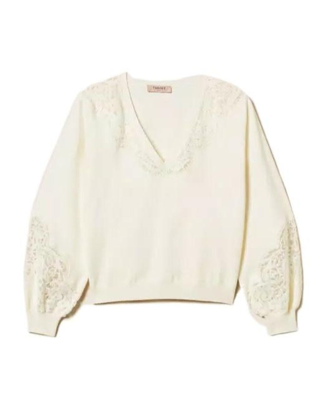 Twinset Natural V-Neck Embroidered Jumper