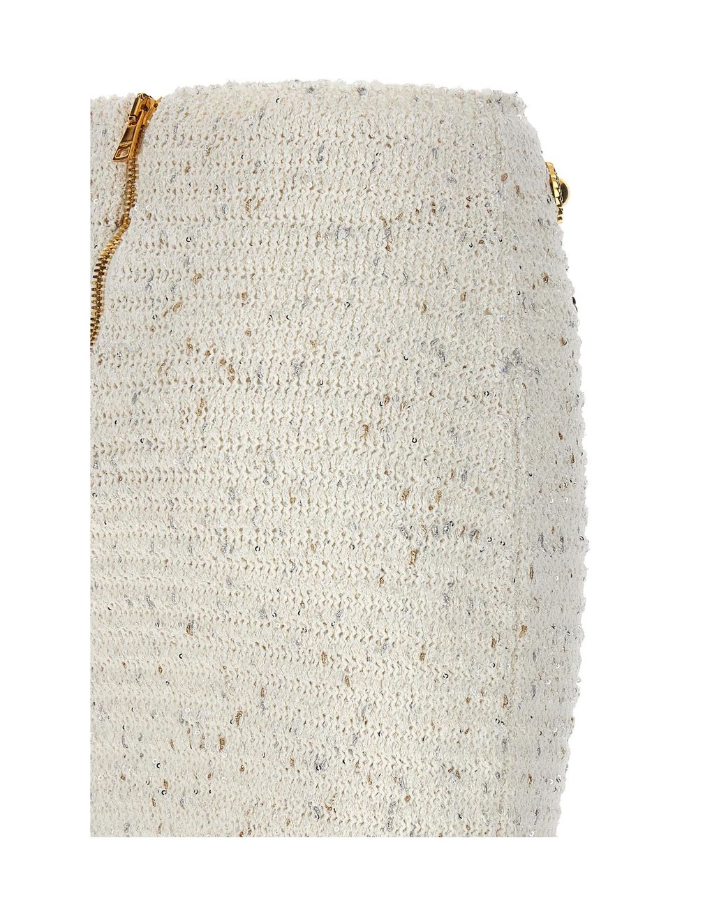 Balmain White Tweed Fringed Mini Skirt