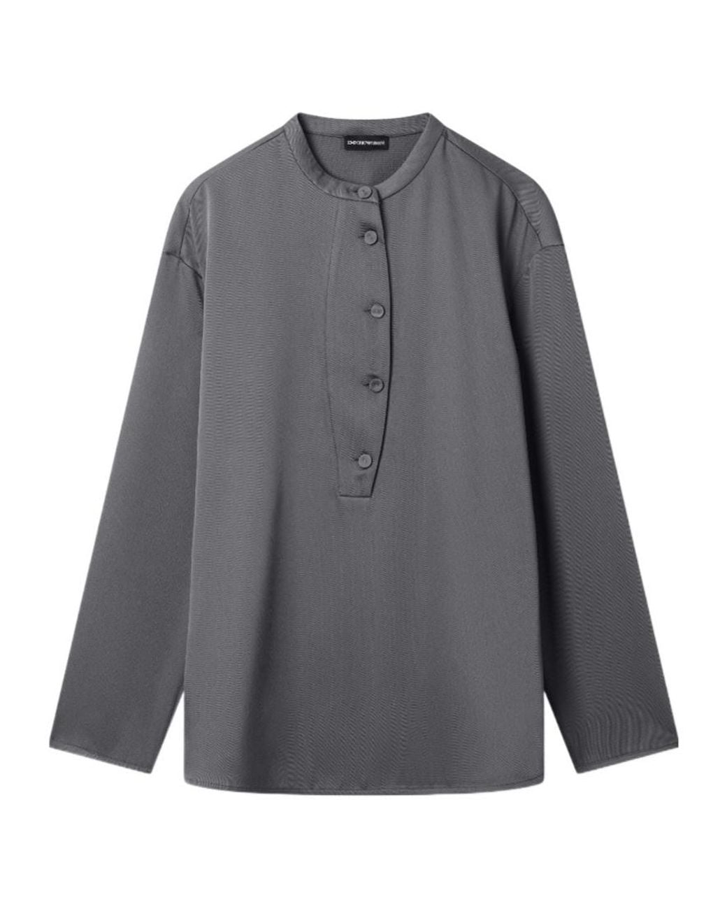 Emporio Armani Gray Long-Sleeved Crewneck Blouse