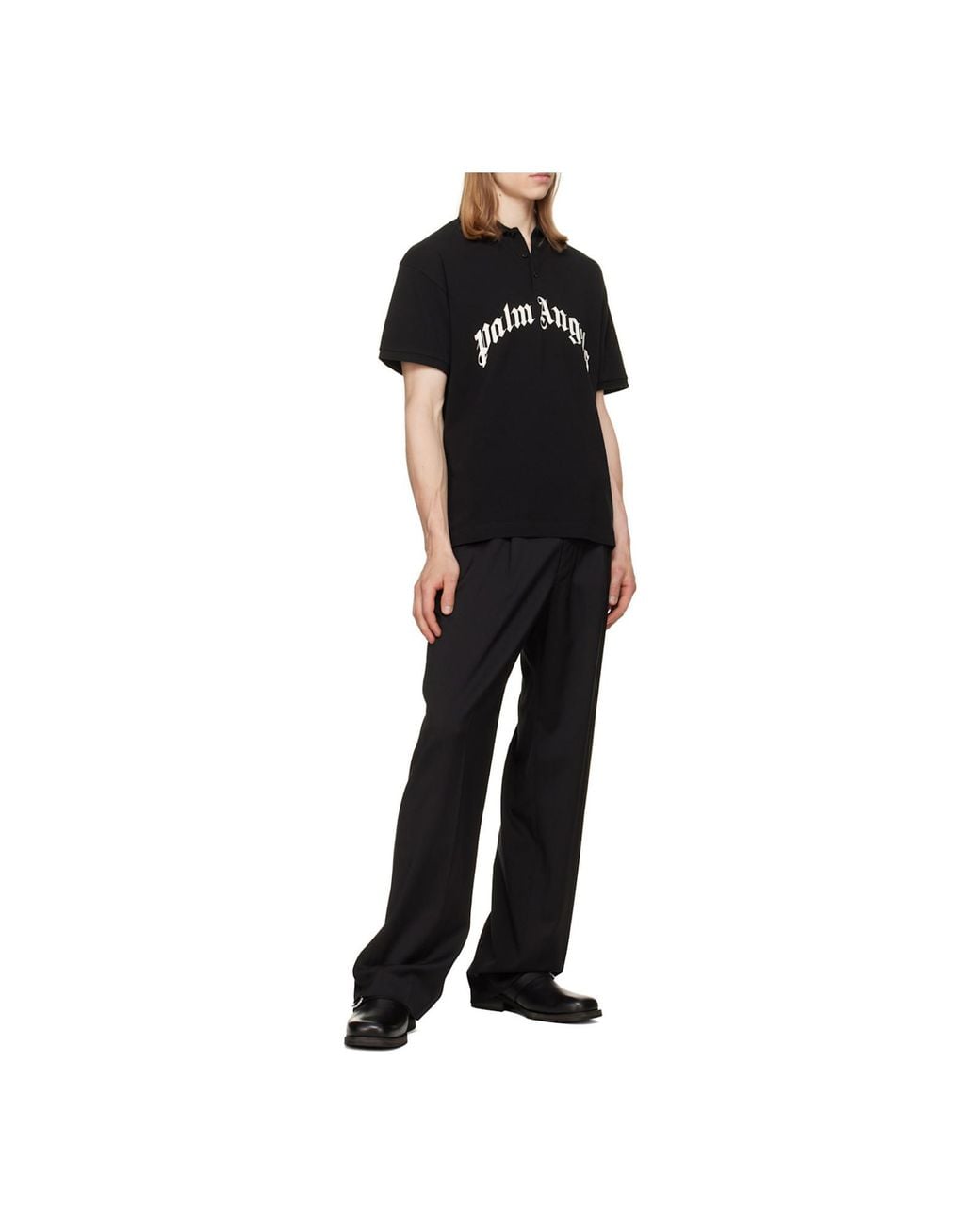 Palm Angels Black Curved Logo Polo Shirt for men