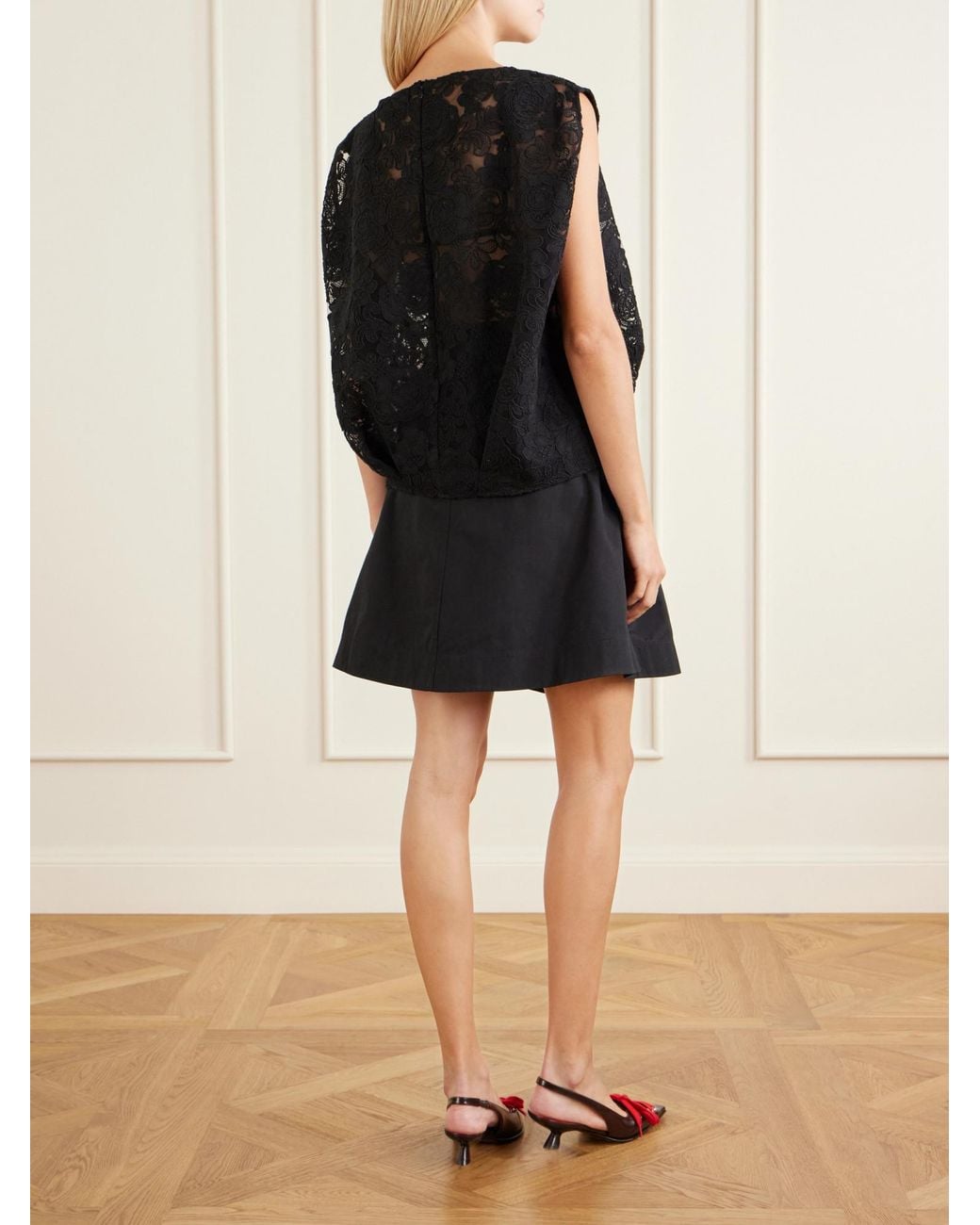 Simone Rocha Black Floral-Embroidered Lace Blouse
