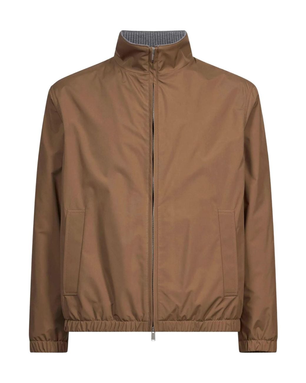 Lardini Brown Zip-Up High-Neck Jacket for men