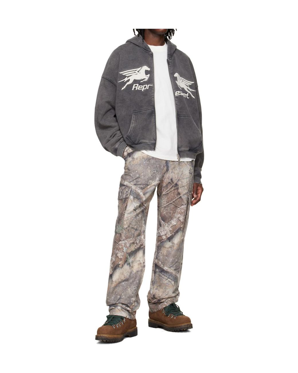Represent Gray Pegasus Zip-Up Hoodie for men